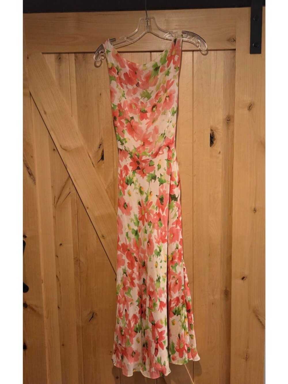 Chadwicks Sz 10 100% Silk Floral Midi Dress Sleeveless Boat Neck Tie Back Lined
